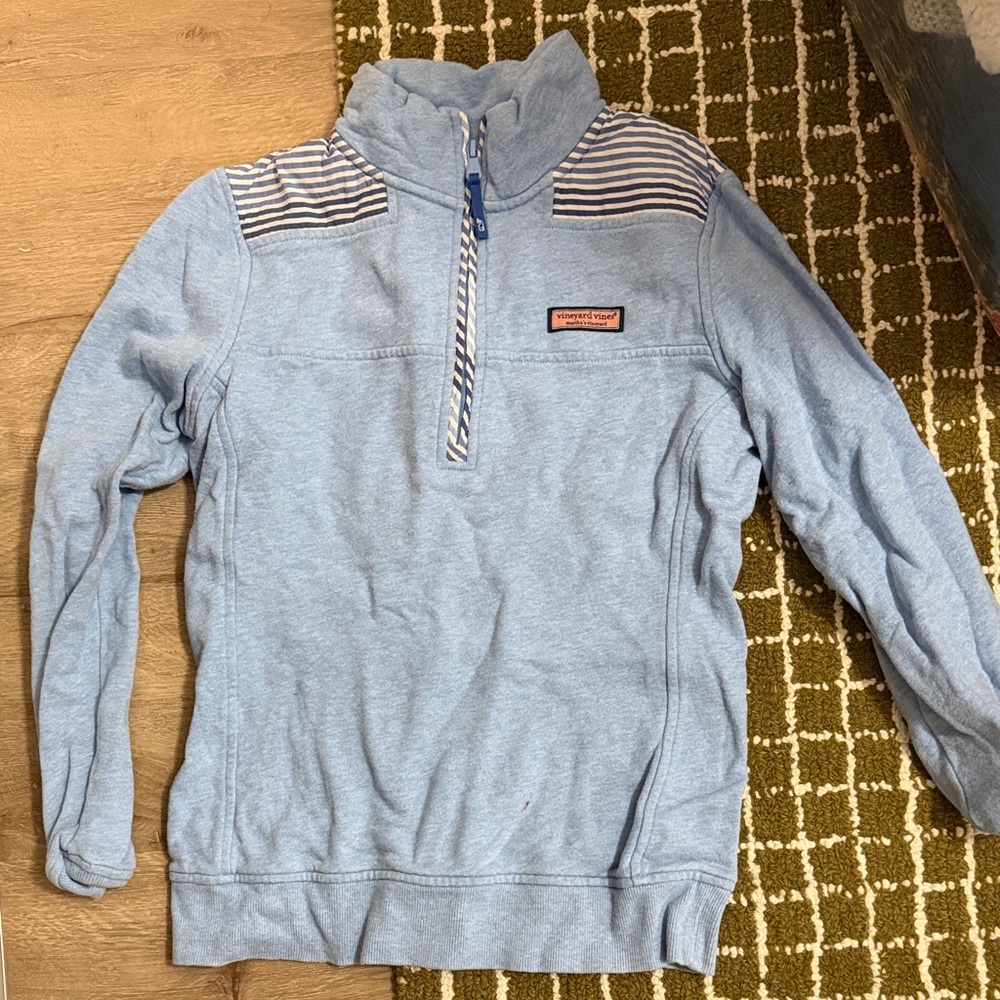 Vineyard Vines Light Blue Men's Zip-Up Pullover with Striped Shoulder Accents